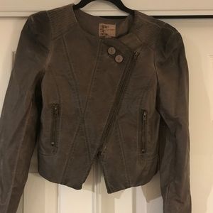 Blue Bird Cropped Leather Jacket